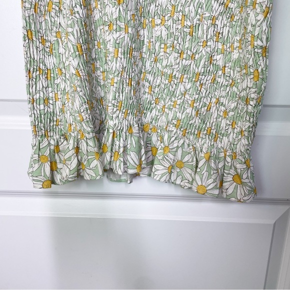 Zara Floral Daisy Print Linen Blend Smocked Mini Dress - Picture 9 of 14
